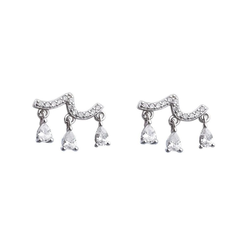 *925 Sterling Silver Diamond Waterdrop Earrings - Picture 6 of 7